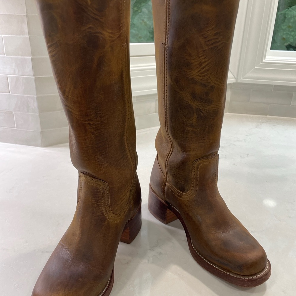 Frye Tan Leather Heeled Boots